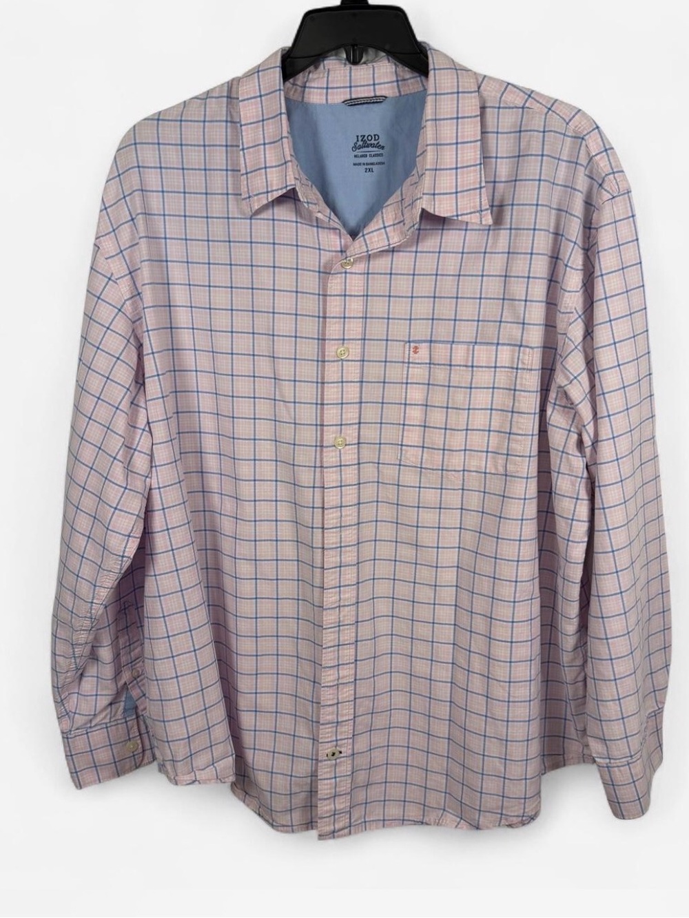 Izod Men’s Pink and Blue Windowpane Button-Up Shirt 2XL